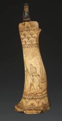 Photo 4 : POWDER FLASK IN ENGRAVED STAG WOOD, Germany, late 18th - early 19th century. 33159