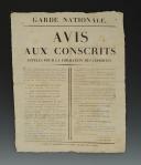 Photo 1 : AFFICHE : « AVIS AUX CONSCRITS APPELÉS POUR LA FORMATION DES CORPS DE LA GARDE NATIONALE » 1812, Premier Empire.