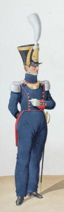 Photo 2 : 1828. Artillerie à Pied. Adjudant-Major, Adjudant Sous-Officier, Tambour-Major.