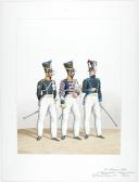 1822. Chasseurs à Cheval. Maréchal-Ferrant, Brigadier-Trompette (21e Régiment - de Vaucluse), Chasseur (16e Régiment - de l'Orne).