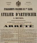 Photo 2 : POSTER OF AN ORDER AUTHORIZING THE ESTABLISHMENT OF A FIREWORKS WORKSHOP IN RENNES, 1862, Second Empire. 18999-19