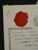 Photo 2 : 32ème Régiment d'Infanterie. CERTIFICAT DE SERVICE MILITAIRE ET DE CIVISME DÉLIVRÉ AU CITOYEN JEAN JACQUES RONJON, Port Malo le 30 floréal an 2 (19 mai 1794). 18910-78