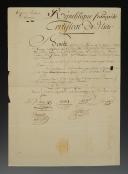 Photo 3 : Line Infantry. ABSOLUTE MILITARY LEAVE ISSUED TO JULIEN SEDIE, rifleman of the 3rd Company in the 3rd Battalion of the 7th Half-Brigade, 18 Germinal year 9 (April 8, 1801). 18908-16