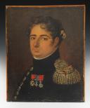 PORTRAIT D'UN CHEF DE BATAILLON D'INFANTERIE LÉGÈRE : Huile sur toile, Restauration. 32205