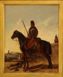 Photo 2 : LOUIS PATERNOSTRE - HORSE CHASSEUR IN CAMPAIGN UNIFORM: Oil on wood, Second Empire. 27744
