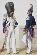 Photo 2 : 1830. Garde Royale. Infanterie (2e Régiment). Sergent de Fusiliers, Caporal-Sapeur, Sergent-Major de grenadiers.
