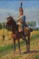 Photo 2 : ROUSSELOT LUCIEN: Hussar of the 10th regiment, Revolution: original painting, oil on cardboard, 20th century. 29407