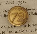 BUTTON OF THE 72nd INFANTRY REGIMENT, First Empire. 20737-35