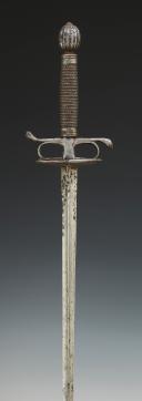 IRON OFFICER'S SWORD WITH MUSKETEER, Circa 1700-1720. 25906AJC