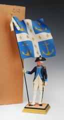 GEORGES FOUILLÉ, peintre de la Marine (1909-1994) : PORTE-DRAPEAU D'INFANTERIE AU RÉGLEMENT DE 1780 DU RÉGIMENT DE SAINT MALO, XXème siècle. 33370
