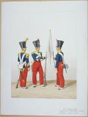 1830  Infanterie Légère. Caporal-Fourrier de Voltigeurs Sergent Prenant le fanion du 2è bataillon, Chasseur