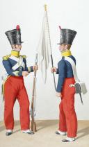 Photo 2 : 1830. Infanterie Légère. Caporal-Fourrier de Voltigeurs Sergent Prenant le fanion du 2è bataillon, Chasseur