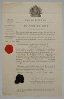 Chouannerie. Division de Basse-Normandie. CONFIRMATION DU GRADE DE SOUS-LIEUTENANT DE JULIEN NICOLAS BRAULT, signée par Louis-Guérin de Bruslart*, Carentan, 22 May 1814. 18913-31R