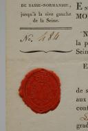 Photo 2 : Royalist Revolt. Lower Normandy Division. CONFIRMATION OF THE RANK OF SECOND LIEUTENANT FOR JULIEN NICOLAS BRAULT, signed by Louis-Guérin de Bruslart*, Carentan, 22 May 1814. 18913-31R