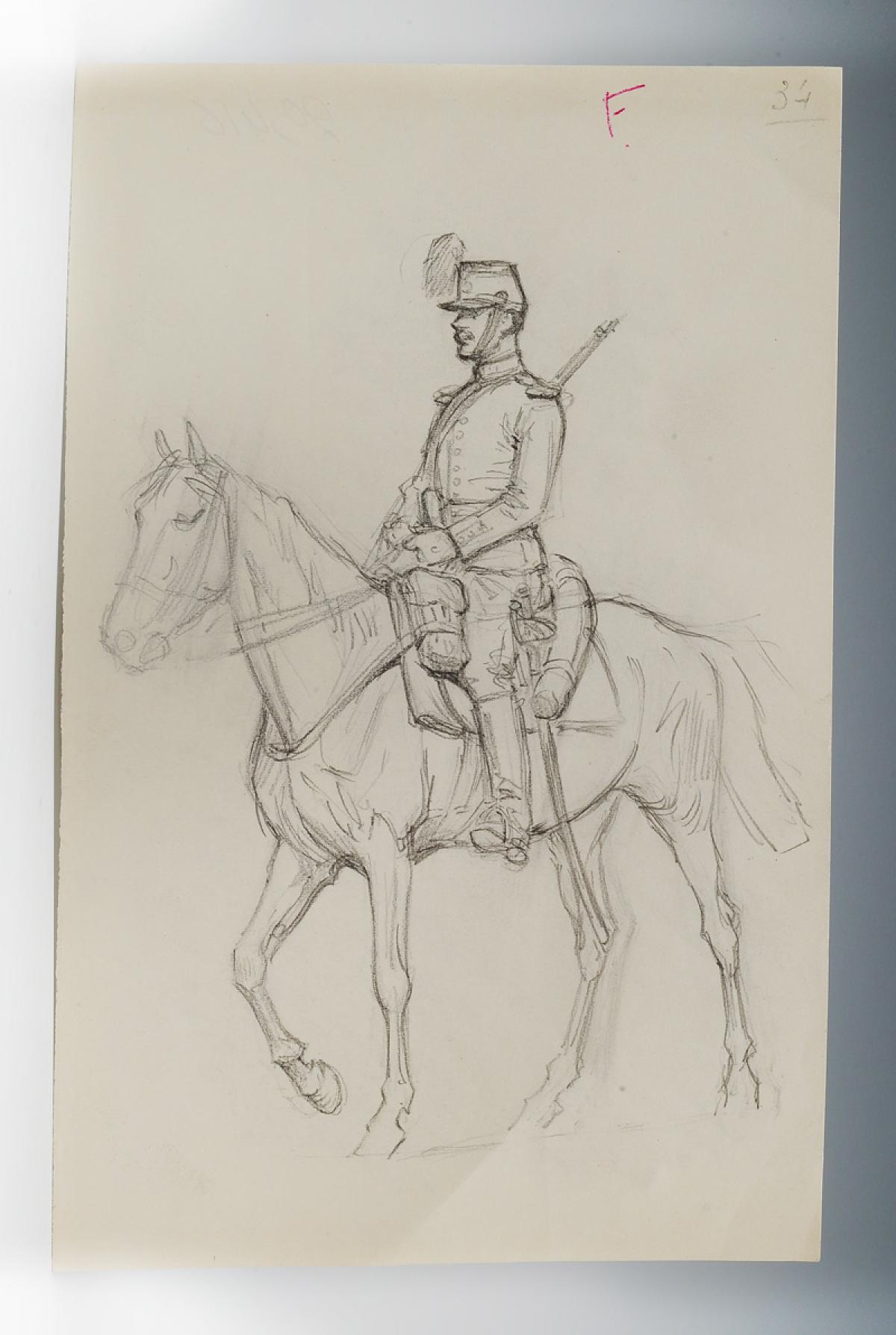 ROUSSELOT LUCIEN Esquisse Repr sentant Un Chasseur Cheval Ou 