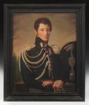 LIEUTENANT OF THE GRENADIERS ON HORSEBACK OF THE ROYAL GUARD: Oil on canvas, Restoration period, late 19th century. 32912