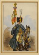 Photo 2 : BEGNINI Pierre (1877-1956) – Lieutenant porte-étendard des chasseurs à cheval de la Garde Impériale, vers 1813, Premier Empire : aquarelle originale. 33373