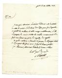 Photo 1 : ORDER FROM THE MARSHAL GOVERNOR OF THE INVALIDES SECURIER TO TAKE OFF ALL EMBLEM AND OTHER REVOLUTIONARY MARKS IN THE CHURCH OF THE INVALIDES, Paris on October 31, 1814.