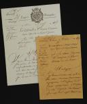 3rd Light Infantry Regiment. TWO AUTOGRAPH LETTERS SIGNED BY THE COLONEL OF SAID REGIMENT TO THE MINISTER OF WAR: proposals for nominations, Parma March 8 and August 6, 1806. 18909-21