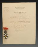 KNIGHT'S CROSS AND APPOINTMENT TO THE ORDER OF THE LEGION OF HONOR, 1830-1848, AWARDED TO SECOND LIEUTENANT GUILLON OF THE 1st REGIMENT OF SPAHIS, July Monarchy. 30312