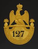 PLAQUE DE SHAKO D'OFFICIER DE GRENADIER DU 127ème RÉGIMENT D'INFANTERIE DE LIGNE, modèle 1812, Premier Empire. 21955
