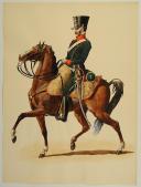 Photo 1 : ROUSSELOT Lucien AQUARELLE ORIGINALE, CHASSEUR À CHEVAL, RÉGLEMENT DE 1812 PAR BARDIN.