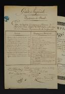 Photo 3 : Imperial Guard. CHASSEURS ON HORSEBACK. Lot of three documents: Disability discharge issued to Mr. LULX Philogène de La Motte (March 10, 1813); Appointment as a second lieutenant to Louis Léonard CHOLLET of the 23rd regiment (May 12, 1813); Record of services, campaigns, and injuries of Pierre CAYRE, major of the line in the 22nd regiment (April 7, 1815). 18907-20