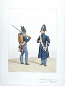 1819. Gendarmerie Royale des Départements. Gendarme à Pied en petite tenue, Brigadier à Pied en petite tenue.