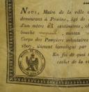 Photo 4 : CORPS DES POMPIERS DE PROVINS, Département de Seine-et-Marne, BREVET D'ADMISSION DU SIEUR JULIEN Pierre, Premier Empire.