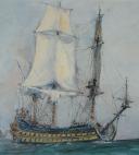 Photo 2 : SÉBILLE ALBERT, peintre de la Marine - Gouache aquarellée : Escadre de vaisseau de Louis XIV, Première moitié du XXème siècle.