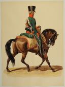 Photo 1 : ROUSSELOT Lucien AQUARELLE ORIGINALE, 1er RÉGIMENT DE CHASSEUR À CHEVAL, RÉGLEMENT DE 1812 PAR BARDIN.