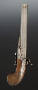Photo 6 : PISTOLET GASTINNE RENETTE À BLOC TOMBANT, PRÉSENTÉ DANS SON COFFRET D'ORIGINE, Second Empire. 33598