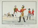 Photo 1 : Messieurs les Gendarmes du Roi, Maison du Roi 1814, gravure du temps publiée chez Martinet, Restauration.