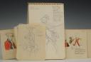 LUCIEN ROUSSELOT - SKETCHBOOK AND STUDIES IN PENCIL, SOME WATERCOLORED, ON UNIFORMS OF THE OLD MONARCHY, Early 20th century. 33384