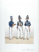 1824. Gendarmerie Royale des Départements. Gendarme à Pied, Maréchal des Logis à Cheval, Sous-Lieutenant.