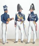 Photo 2 : 1824. Gendarmerie Royale des Départements. Gendarme à Pied, Maréchal des Logis à Cheval, Sous-Lieutenant.