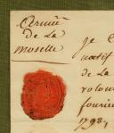 Photo 2 : Armée de la Moselle. 3è bataillon des Volontaires. CERTIFICAT DE SERVICES AUTOGRAPHE SIGNÉ DU GÉNÉRAL DE BRIGADE OUDINOT DÉLIVRÉ AU CITOYEN JEAN GENIN Fils, deux (?) vendemiaire 2e année de la république (?) (23 septembre 1793). 33560-2