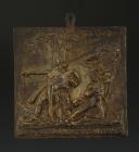 PATINATED CAST IRON PLATE: French troops at Waterloo 1815, Manufactured at the beginning of the 20th century. 22042