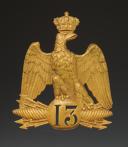 PLAQUE DE SHAKO TROUPE DU 13ème RÉGIMENT D'INFANTERIE, modèle 1860, Second Empire. 27747