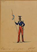 Photo 3 : DEUX GOUACHES NON SIGNÉES : Lancier et chasseurs d'Afrique Monarchie de Juillet, époque fin XIXème siècle. 28282-1R