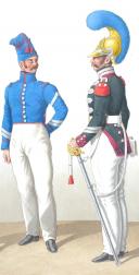 Photo 2 : 1820. Carabiniers de Monsieur. Officier, Maréchal des Logis-Chef, Maréchal des Logis-Trompette.