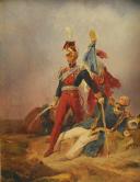 Photo 2 : POLISH LANCER OFFICER DEFENDING A FIRST EMPIRE LINE INFANTRY FLAG BEARER: Oil on canvas, anonymous. 28477