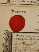 Photo 5 : Dragons. DEUX CONGÉS MILITAIRES ABSOLUS DÉLIVRÉS À JEAN PERRIN, du Régiment de Provence en 1774 et du Régiment du Mestre de Camp Général en 1777. 18908-4