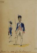 Photo 4 : QUATRE GOUACHES NON SIGNÉES : Infanterie des Gardes Françaises Louis XVI et de la Garde Impériale Premier Empire. Époque fin XIXème siècle. 28282-4R