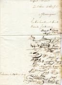 Photo 2 : Dissolution du 7ème Régiment de Hussards. Lettre signée par 30 officiers, à l'attention de Monseigneur le Duc d'Orléans, Colonel Général des Hussards, le suppliant de ne pas dissoudre ce Régiment, 31 mai 1814.