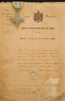 Photo 2 : MENTANA CROSS, model 1867, awarded on June 26, 1868, to Jean POIGEAUD, remount cavalryman, Second Empire. 29901