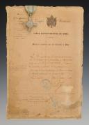 Photo 3 : MENTANA CROSS, model 1867, awarded on June 26, 1868, to Jean POIGEAUD, remount cavalryman, Second Empire. 29901