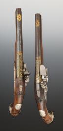 Photo 3 : PAIRE DE PISTOLETS ATTRIBUÉS AU CAPITAINE PERREY DU 13ème RÉGIMENT DE CAVALERIE, Premier Empire. 33735