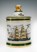 Photo 1 : PORCELAIN TOBACCO POT WITH NAVY DECORATION, SIGNED GUY ARNOUX, 20th century. 26718