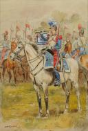 Photo 2 : TOUSSAINT MAURICE - TROMPETTE DES LANCIERS DE LA GARDE IMPÉRIALE SECOND EMPIRE : Aquarelle originale 1910, XXème siècle. 33575
